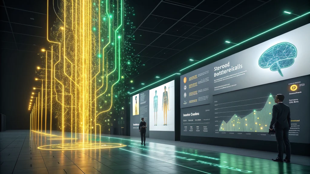 AI-powered digital advertising concept with glowing data streams and Google Ads interface elements.