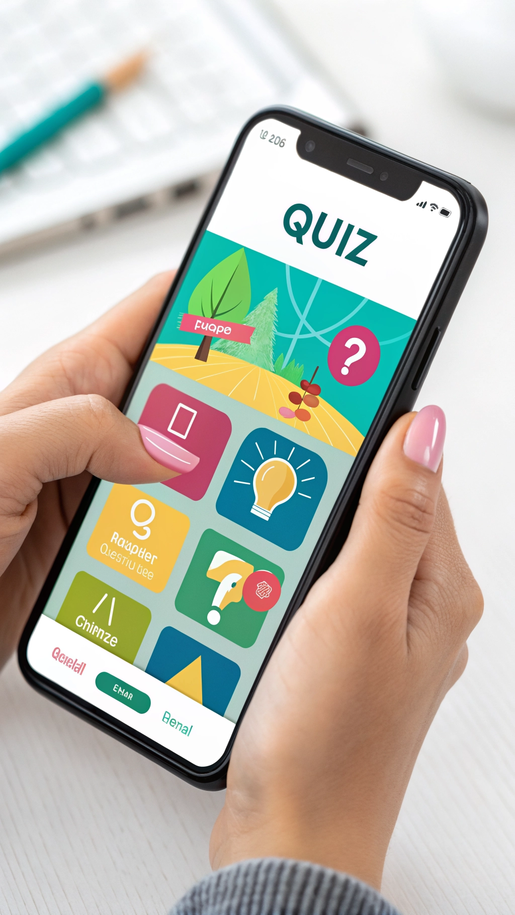 A user interacting with a digital quiz on a smartphone.